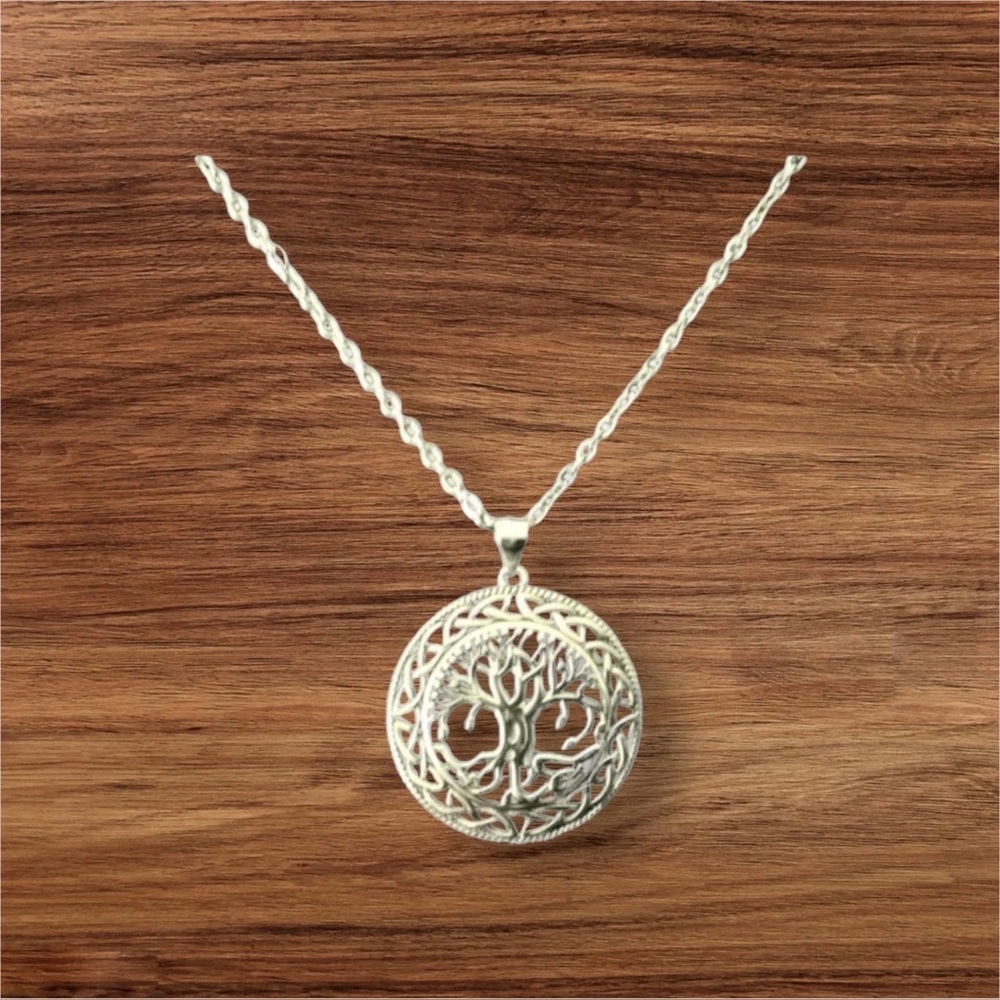 925 Sterling Silver Celtic Tree of Life Pendant Free Chain Necklace